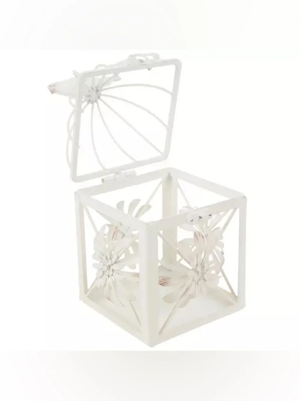 White Floral Metal Bird Cage